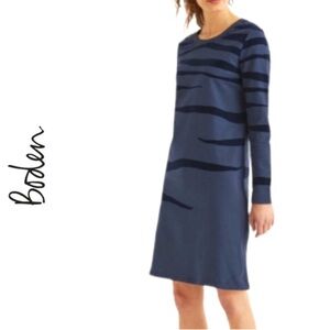Boden Flocked Velvet Zebra Sweatshirt Dress Long sleeve Navy Blue size 18 Long